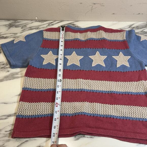 VTG American Flag Stars Pullover Sweater Top Knit 90s Preppy Americana Womens M - Picture 5 of 6